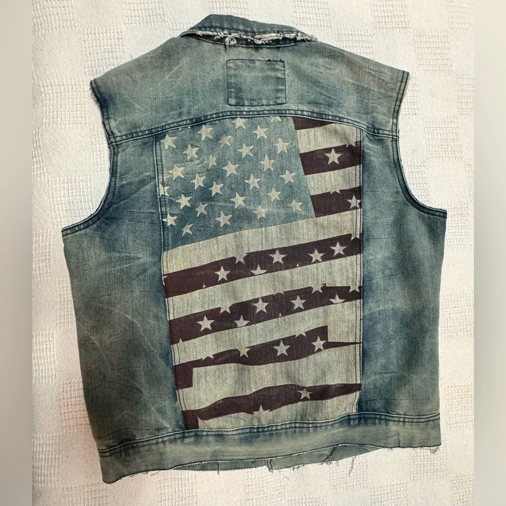 Ring of Fire Downtown Los Angeles Blue Stud Biker Jean Vest